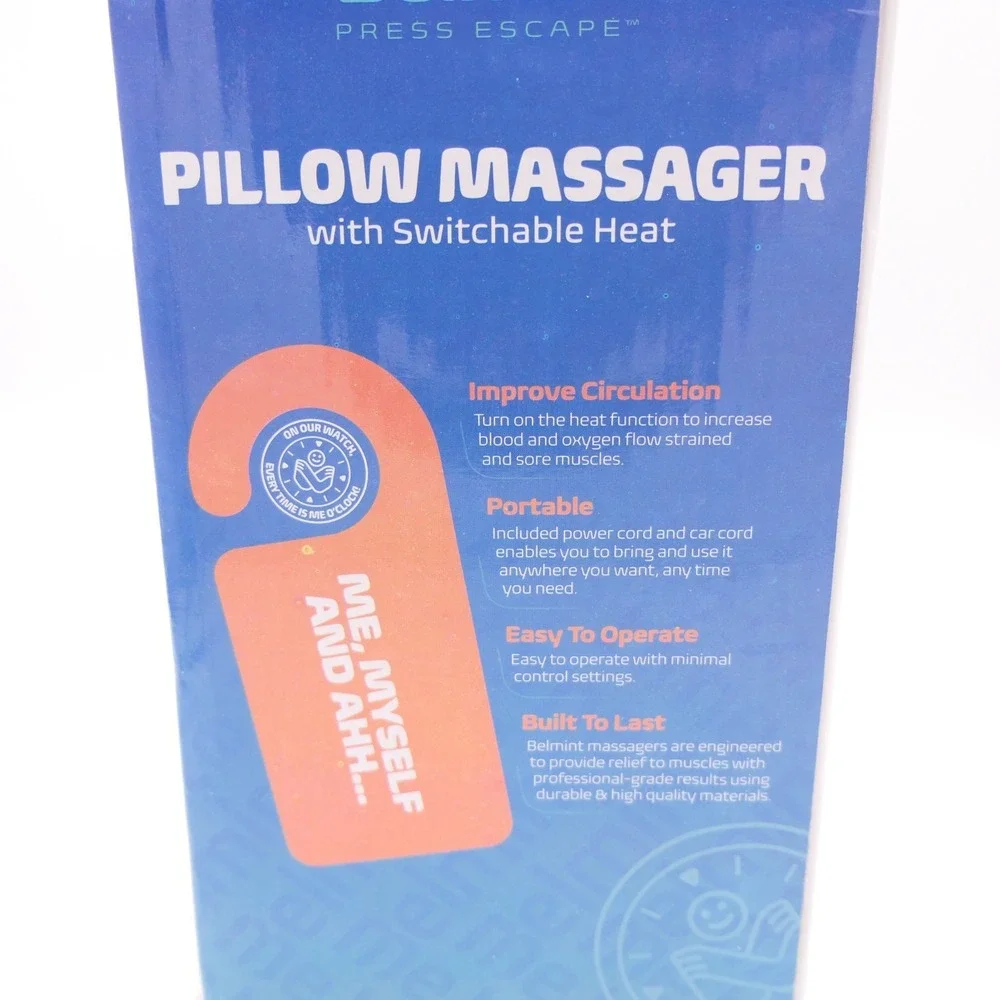 Belmint Pillow Massager w/ Switchable Heat Includes Power Cord & Car Cord Black